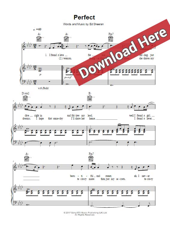 ed sheeran, perfect, sheet music, piano notes, chords, download, pdf, klavier noten, keyboard, guitar, voice, vocals